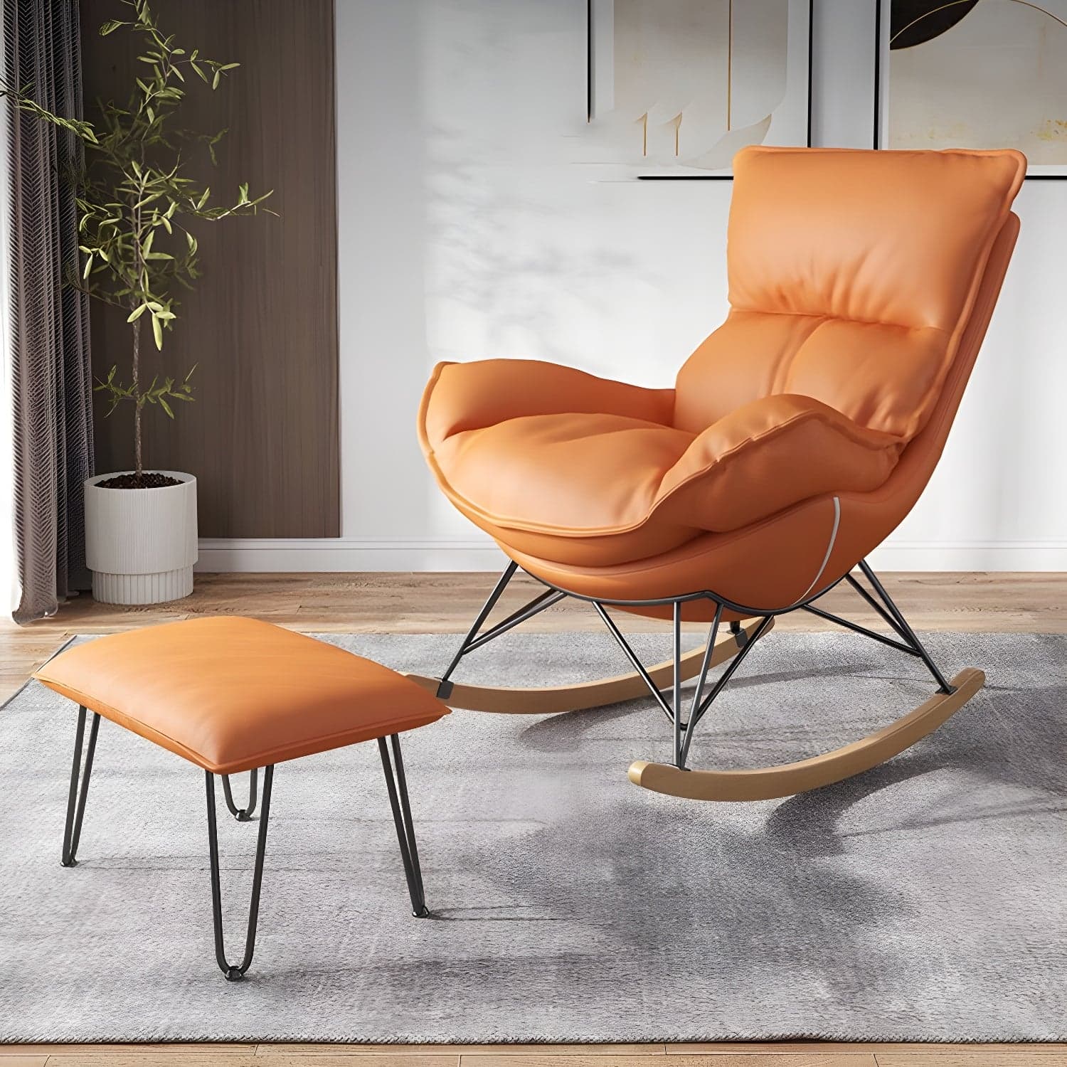 Contemporary Rocking Chair Cotton Upholstered Tufted Wing Chair Back Baby Rocking Chair thumbnail 13
