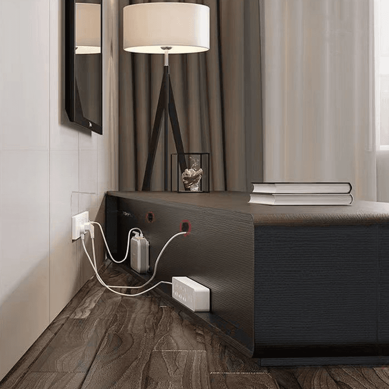 Wooden TV Stand with Shelf, 4 Drawers, Closet, Cable Management, and Open-air Storage thumbnail 9