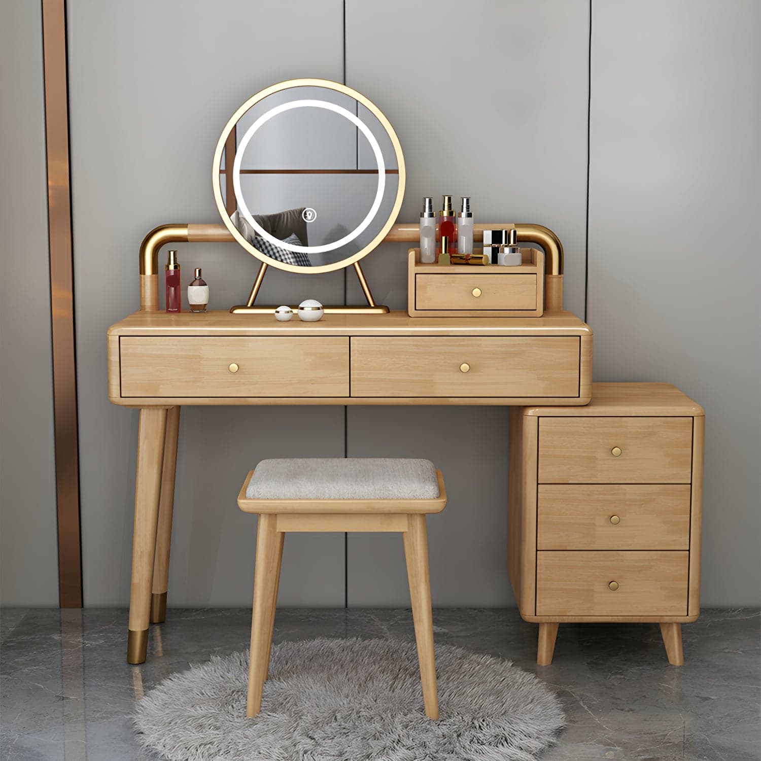 Modern Style Rubber Wood Vanity Table with 6 Drawers Dressing Table thumbnail 5