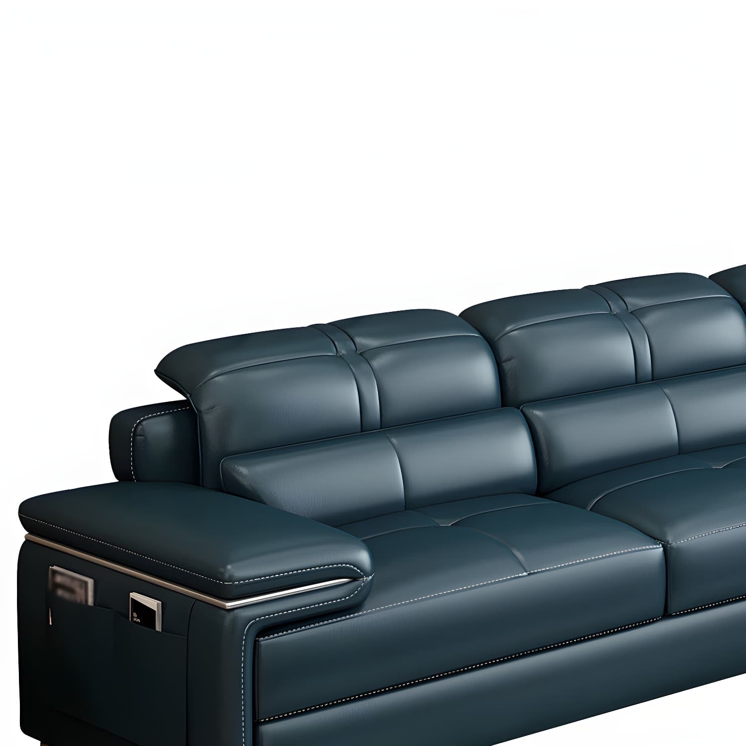 Genuine Leather Sectional 34.65"High Pillow Top Arm Sofa with Storage, Blue thumbnail 7