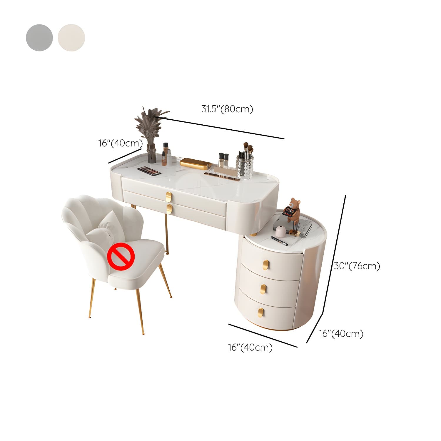 Glass/Stone Dresser Modern Make-up Vanity with 5/6 Storage Drawers thumbnail 18