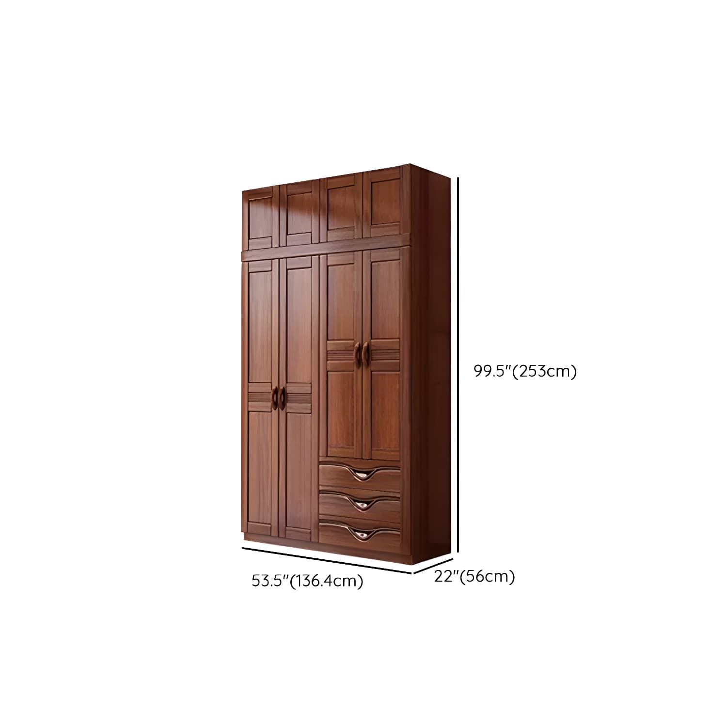 Wood Brown Rustic Wardrobe Armoire with Drawers & Shelves, Walnut Finish thumbnail 31
