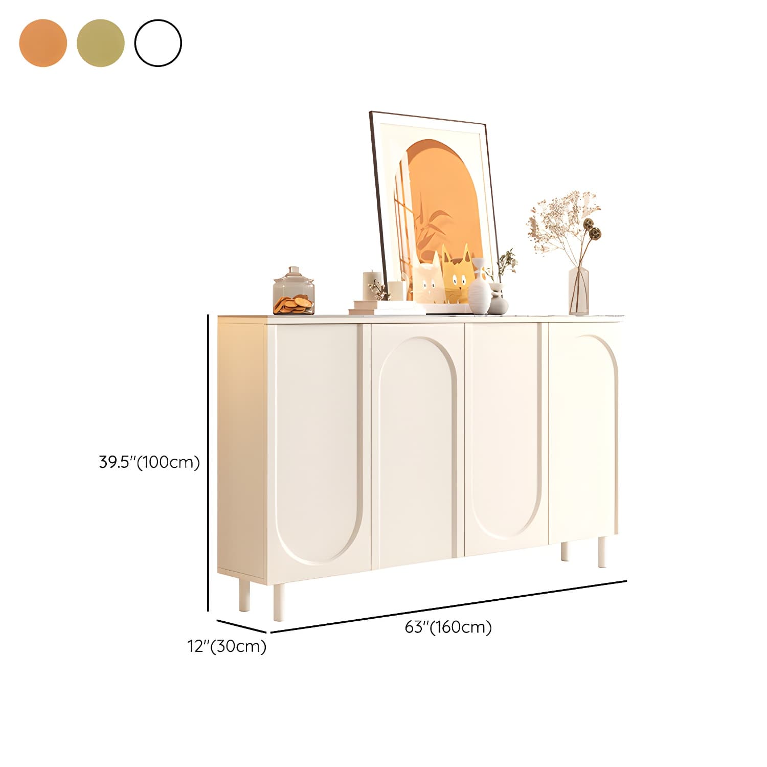 Scandinavian Wood Buffet Sideboard with Stone Countertop and Adjustable Shelves thumbnail 23