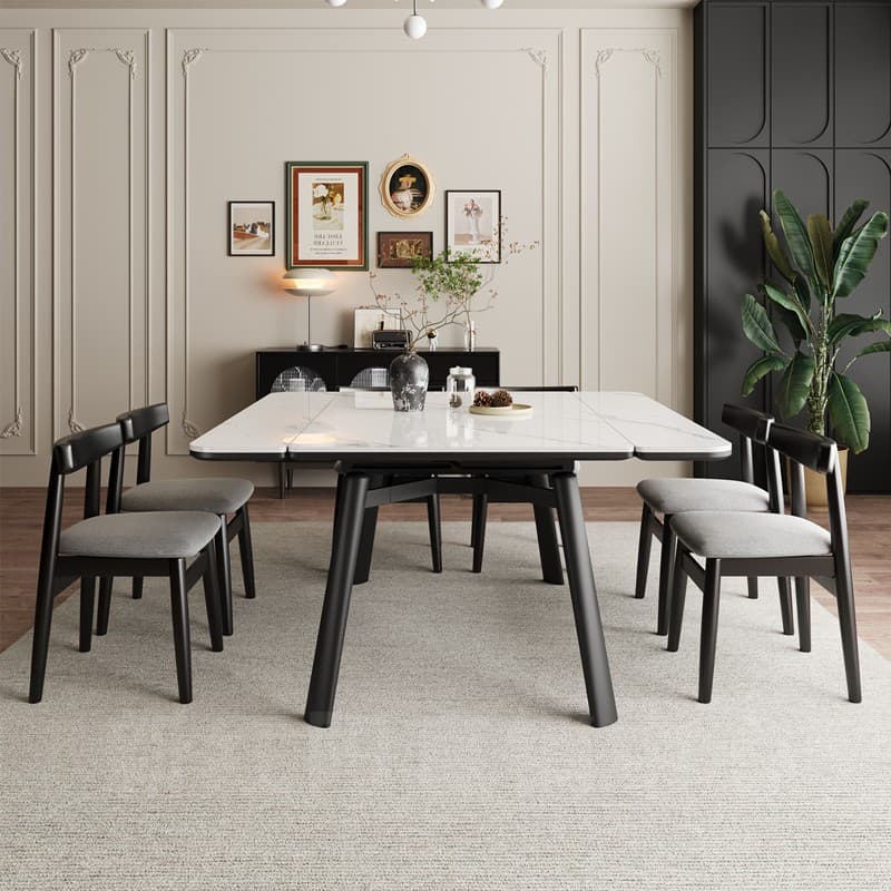 Rectangular Slate Stone Dining Table Set with 4 Legs, Padded Chair with Back, 7 Piece Set in White thumbnail 1