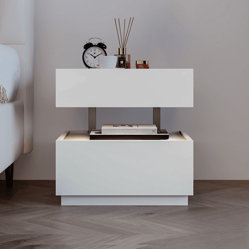 Organic Modern Nightstand With Drawer Organization with Particle Board Wood Countertop and Illuminating Lighting thumbnail 12