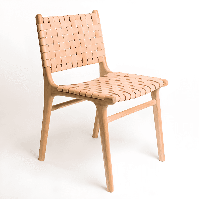 Modish Stable Genuine Leather/Rope/Faux Leather Woven Side Chair with Wood Framed Open Back and Natural Finish/Brown Base thumbnail 13