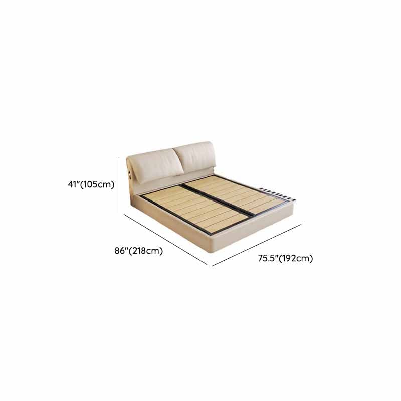 Beige Solid Color Storage Bed with 3 Storage Boxes, Sponge Upholstery, and Illumination Light thumbnail 15