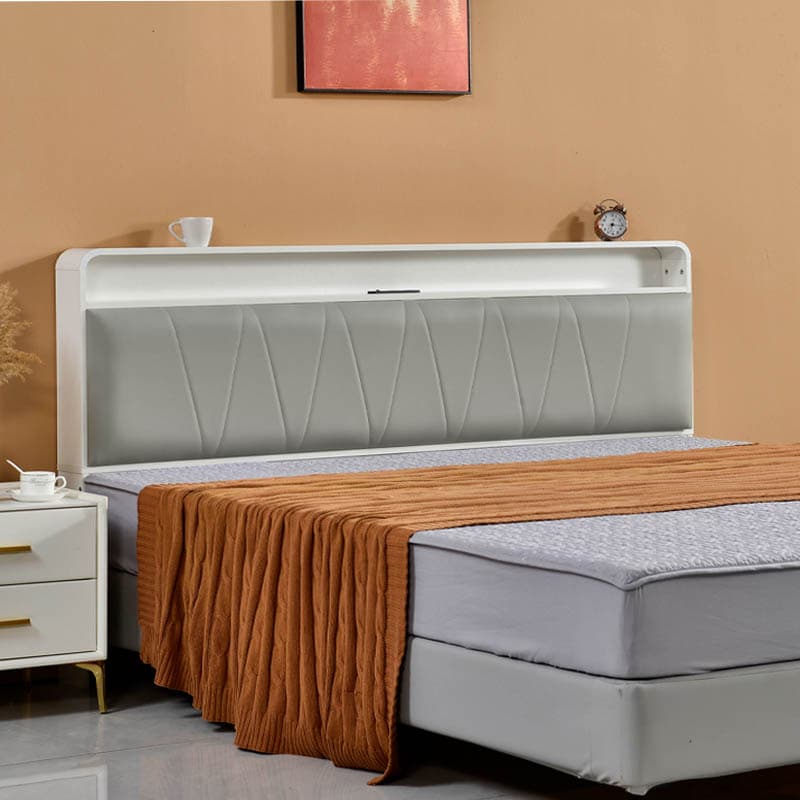 Minimalist Free-standing Standard Full(54"W x 75"L)/Twin(38"W x 75"L) Panel No Distressing with Shelves Included and Illuminating in Lumber thumbnail 9