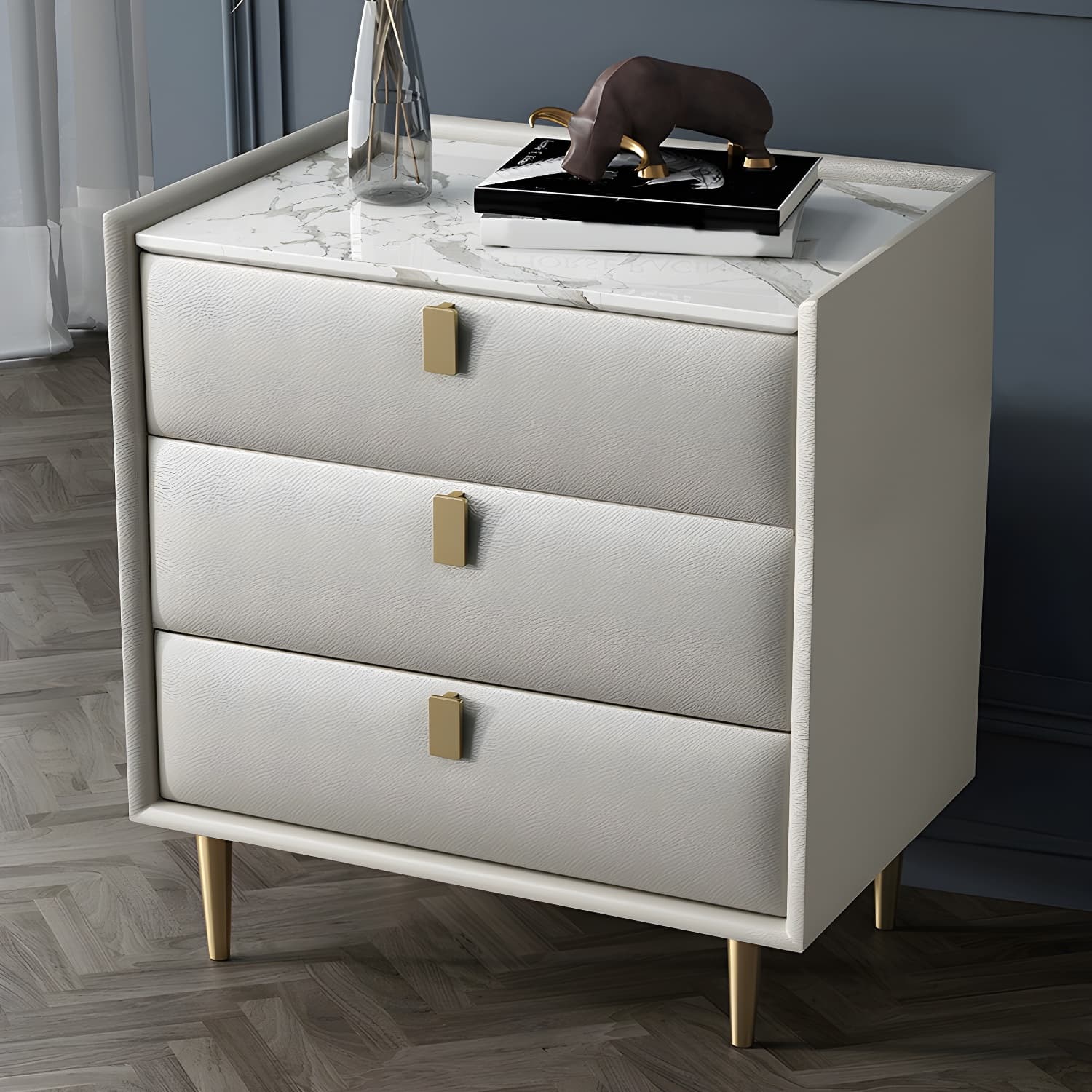 Modern Faux Leather Nightstand with Drawer Storage in Standard Height thumbnail 7