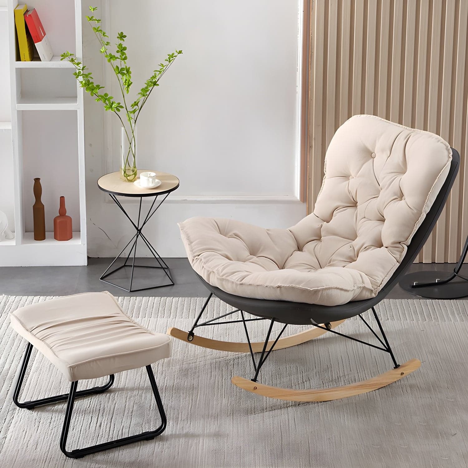 Contemporary Rocking Chair Upholstered Tufted Cushions with Light Legs Glider thumbnail 11