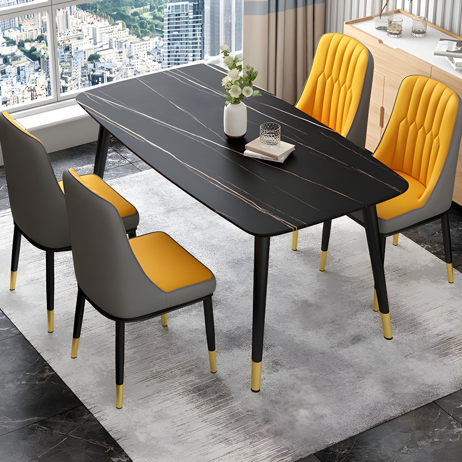Glam Parsons Dining Side Chair Leather Indoor Dining Chair with Metal Legs thumbnail 24