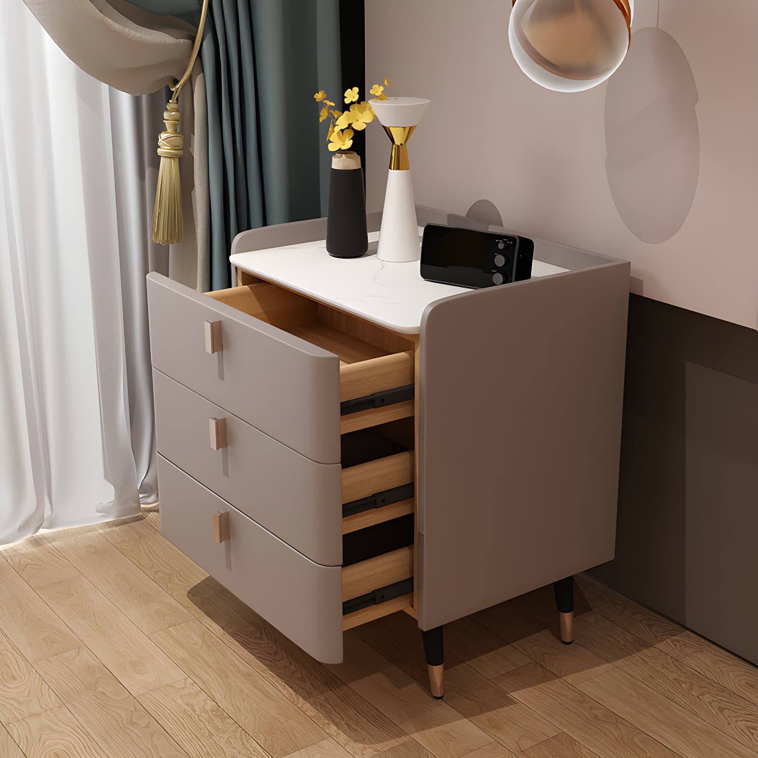 Glam Drawers Included Accent Table Nightstand 22.5" Tall with Legs thumbnail 12