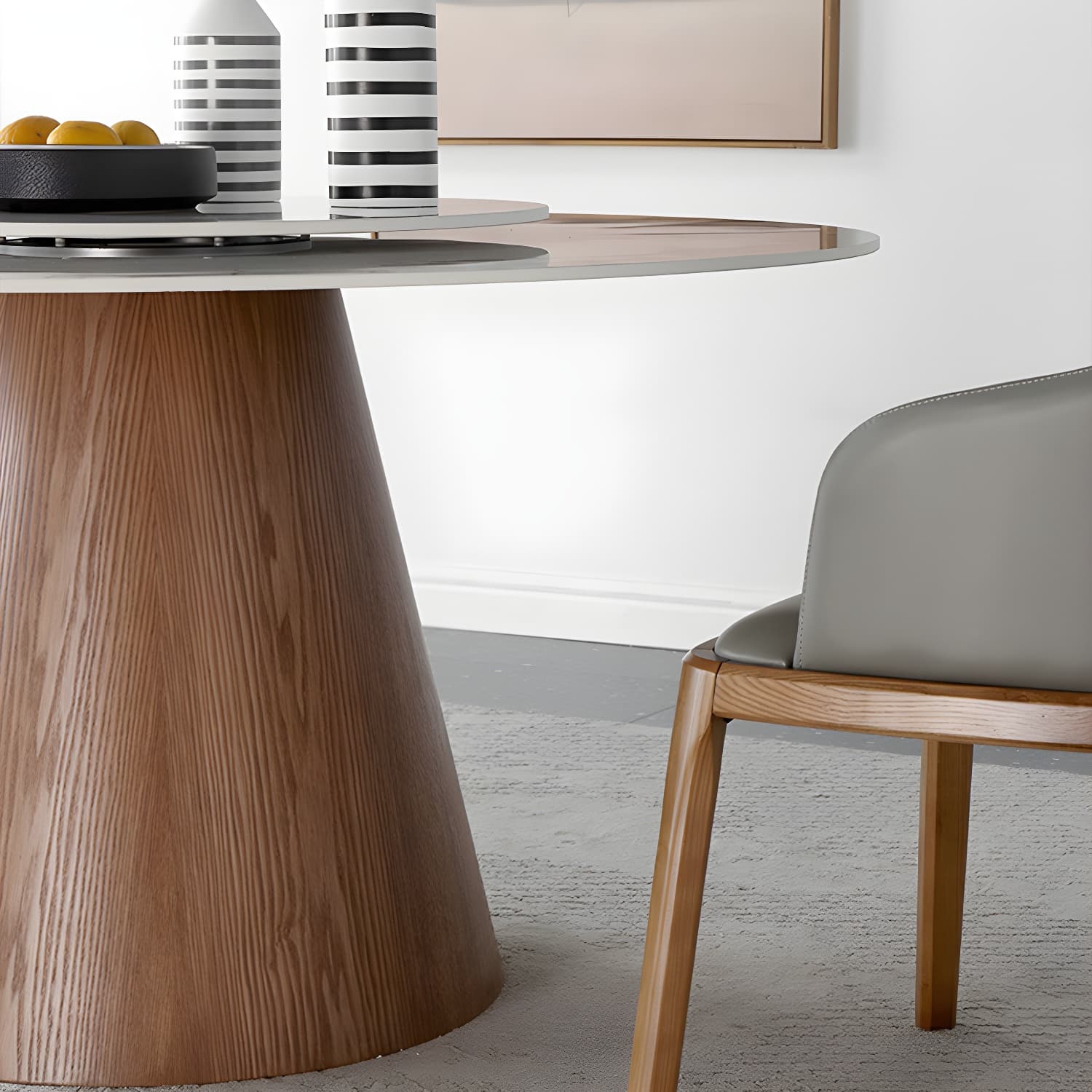 Round Sintered Stone Dining Table Stone Table in White with Pedestal thumbnail 9
