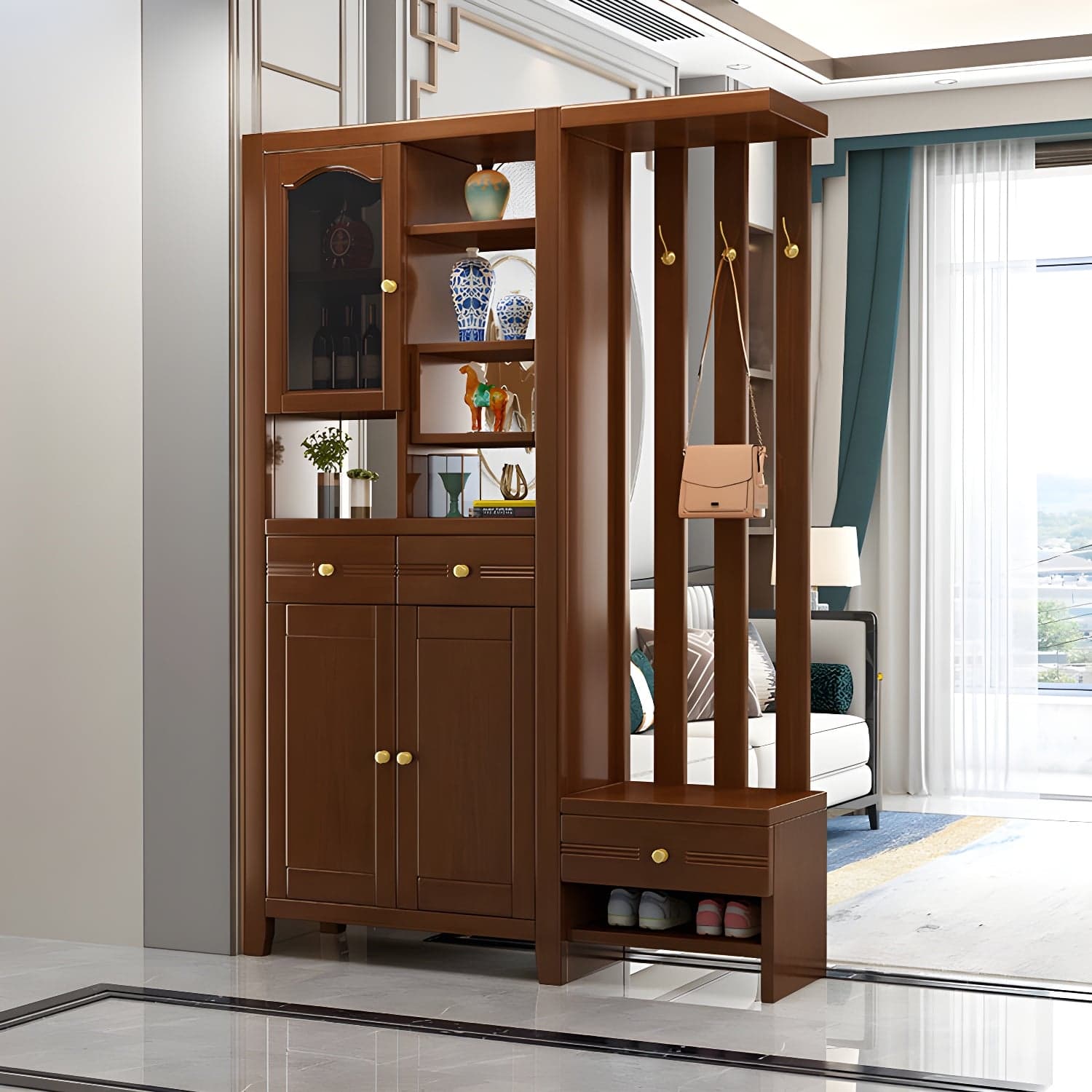 Solid Wood Modern Accent Cabinet with Doors and Drawers for Living Room thumbnail 2