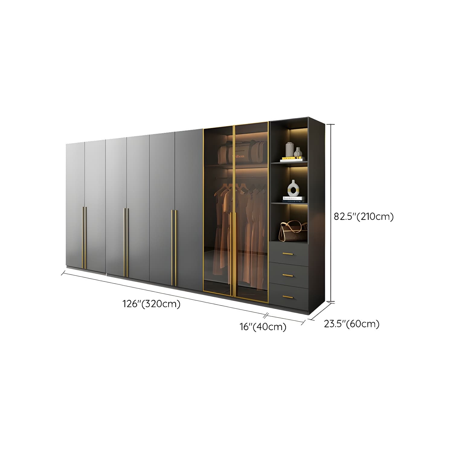 Modern Black Wood Wardrobe Armoire with Soft-Close Drawers & Clothing Rod thumbnail 32