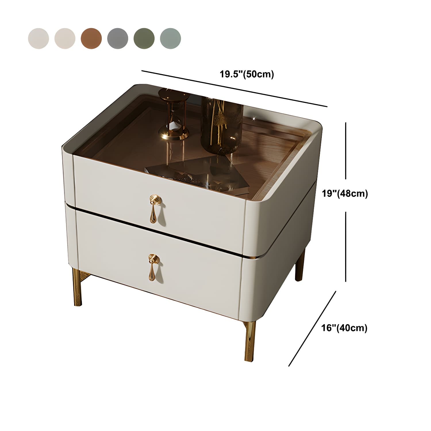 Glam 2-Drawer Nightstand Glass Top 19 Inch H Legs Included Night Table thumbnail 20