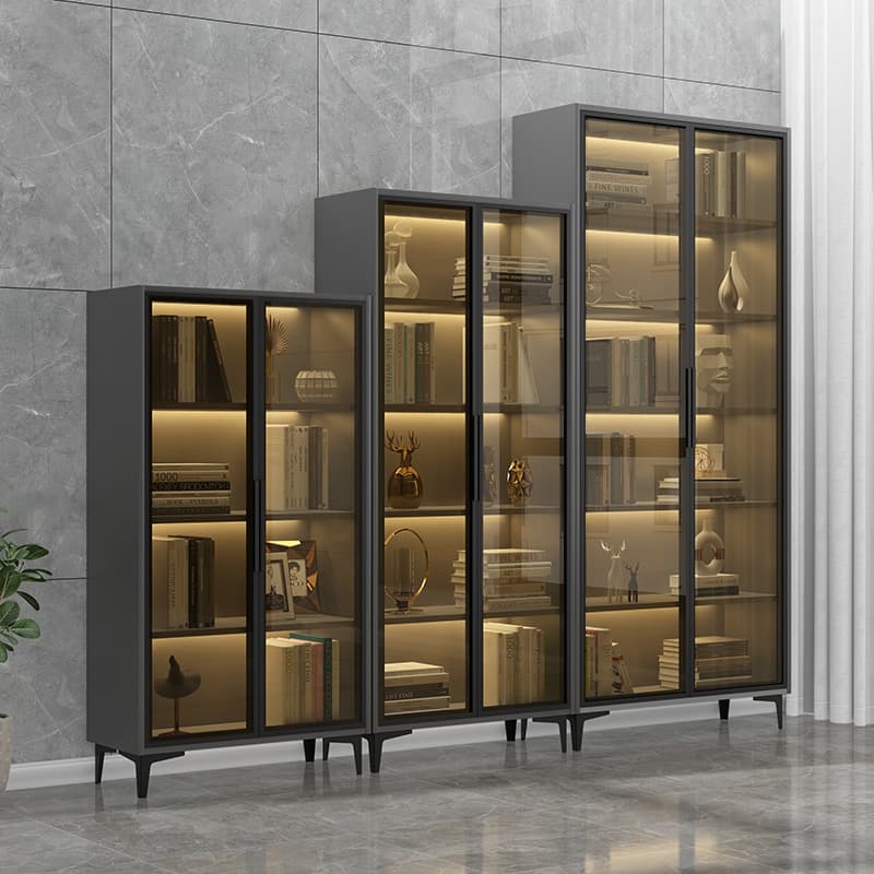 Glam Rectangle Accent Cabinet with Metal Base and Wood Countertop, Glass Doors and Lighting Included thumbnail 6