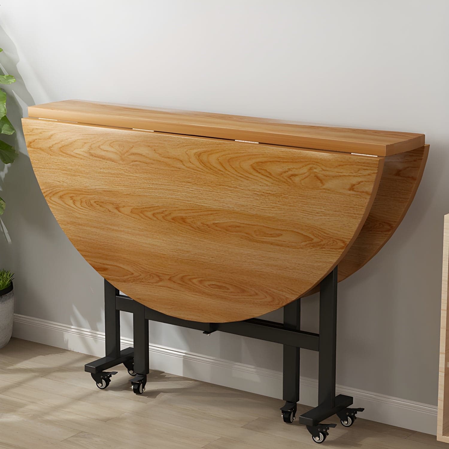 Modern Foldable Dining Table Round Wood Tabletop with Metal Legs thumbnail 3