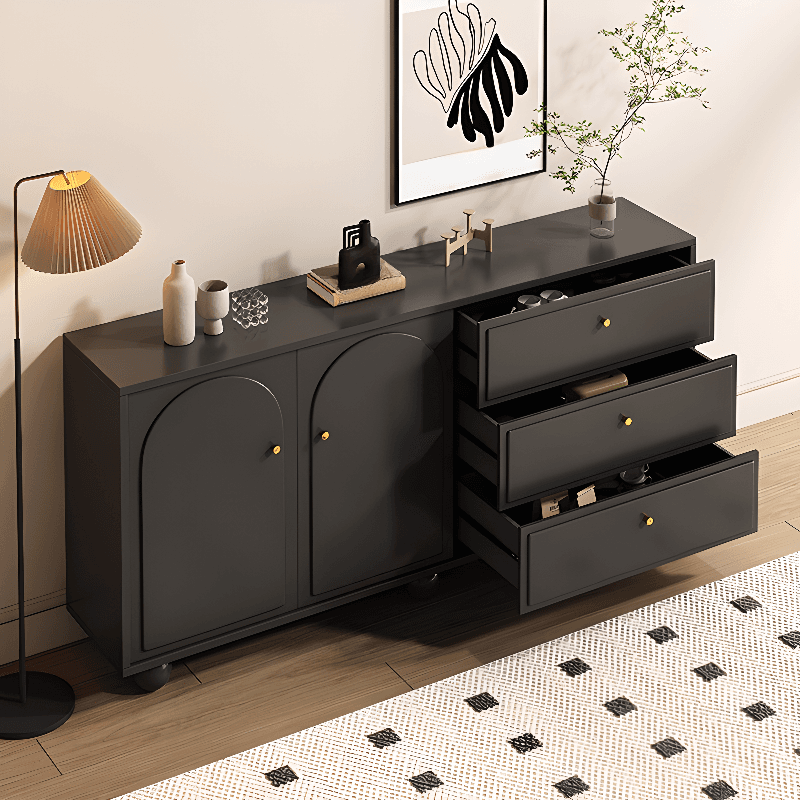 Midnight Black Modern Sideboard with 3 Drawers, Standard Size, 1 Shelf, Larder Storage, and 2 Doors thumbnail 2