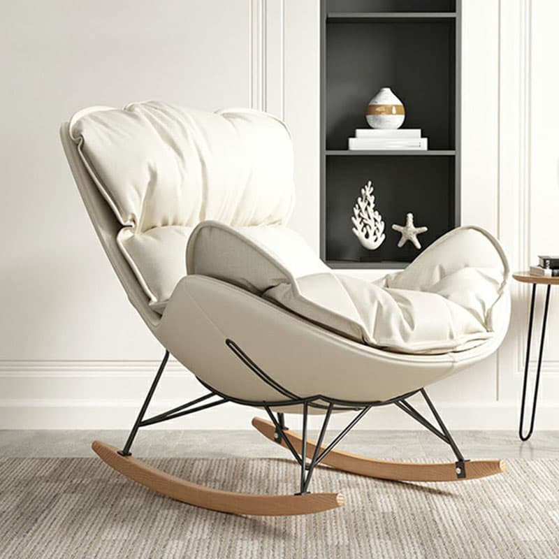 Stylish and Modern Upholstered Rocking Chair with Natural Wood Legs thumbnail 6