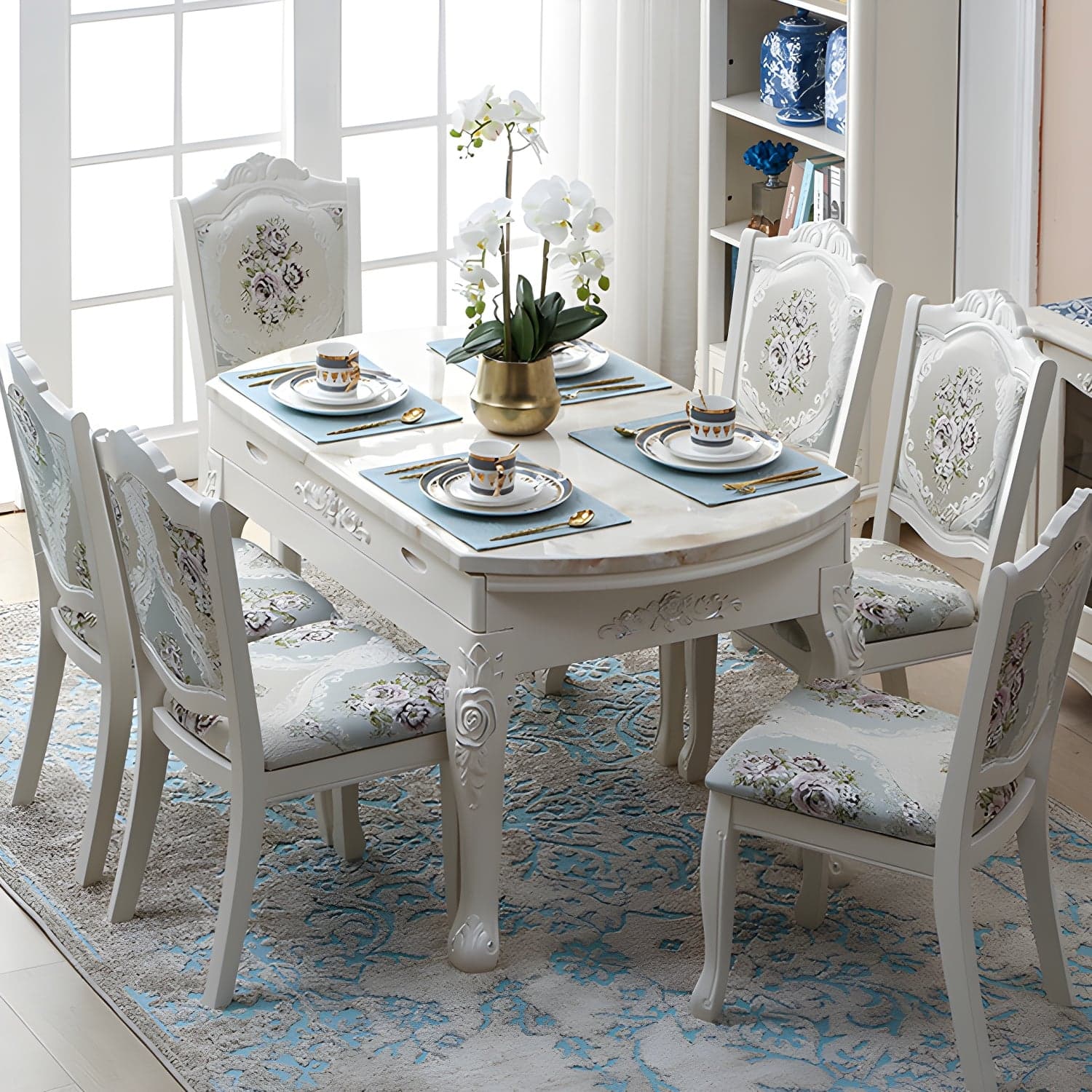 Victorian Dining Room Set Standard Height with Rectangle Top 4 Legs Base Dining Furniture thumbnail 3