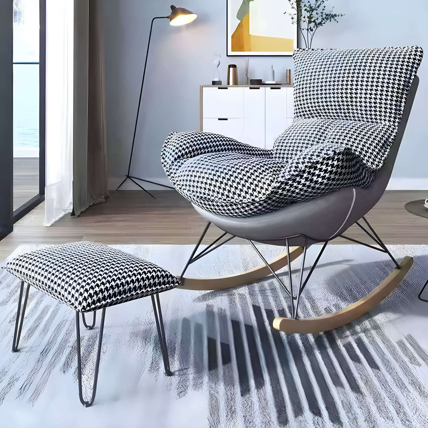 Contemporary Rocking Chair Solid Wood Rocker Chair with Removable Cushions thumbnail 4