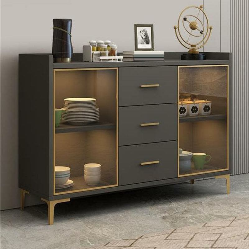 Glam Wood Sideboard with Glass Doors, Lighting Included, and Adjustable Shelves thumbnail 5