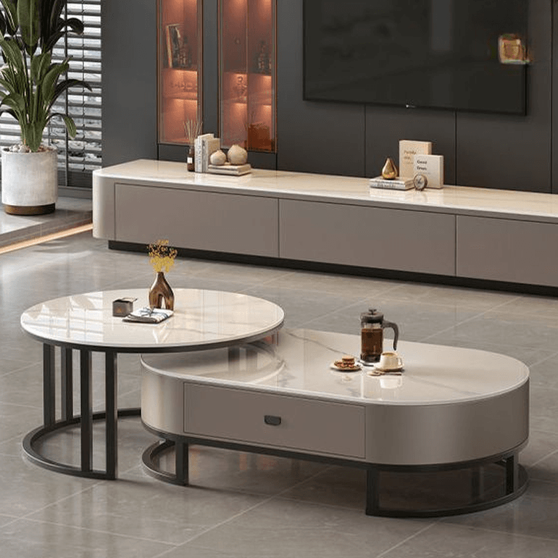 Modern Nesting Accent Table Set with Structure Base and Oblong Top thumbnail 3