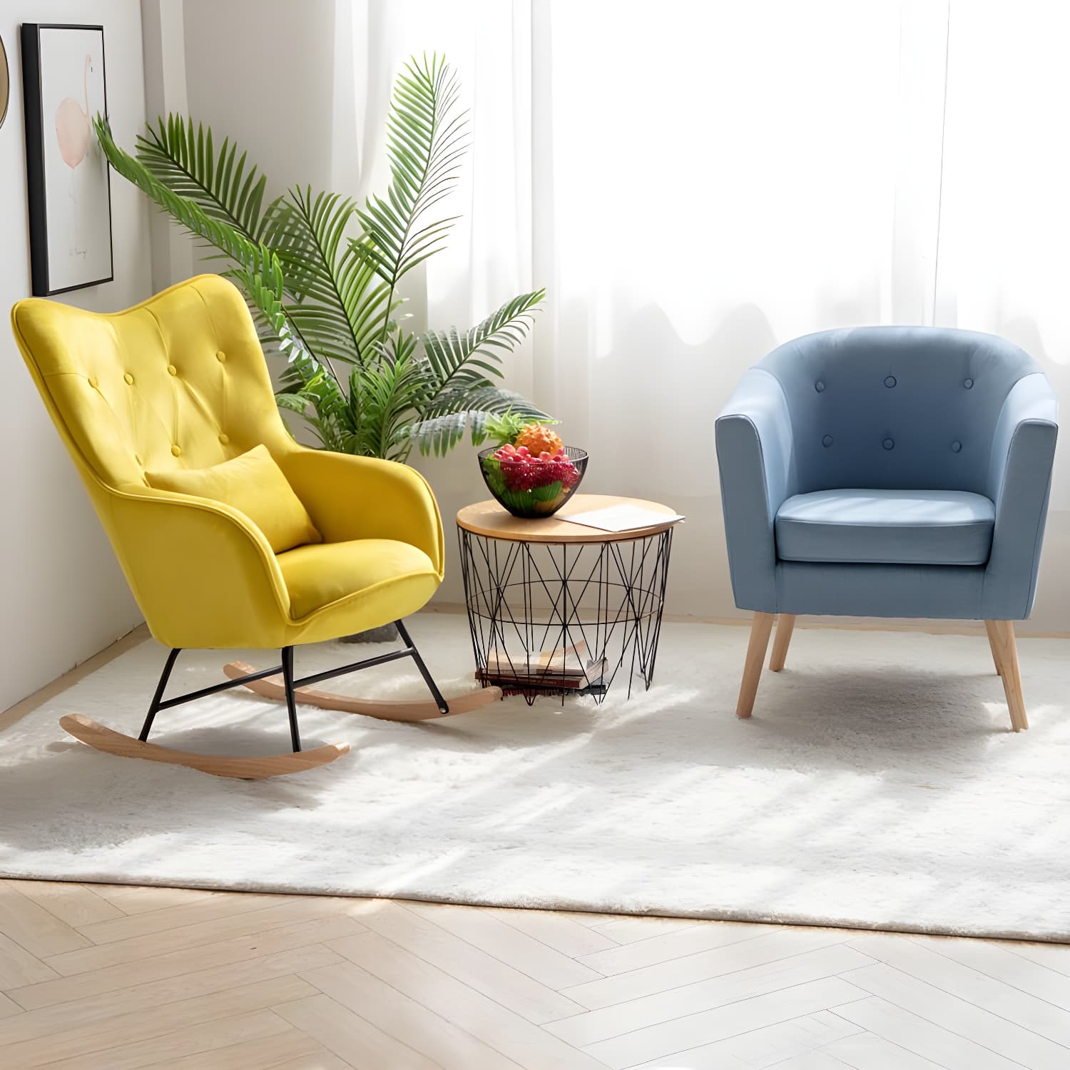 Scandinavian Rocking Chair with Wing Back and Wood Legs, Pillow Included thumbnail 11