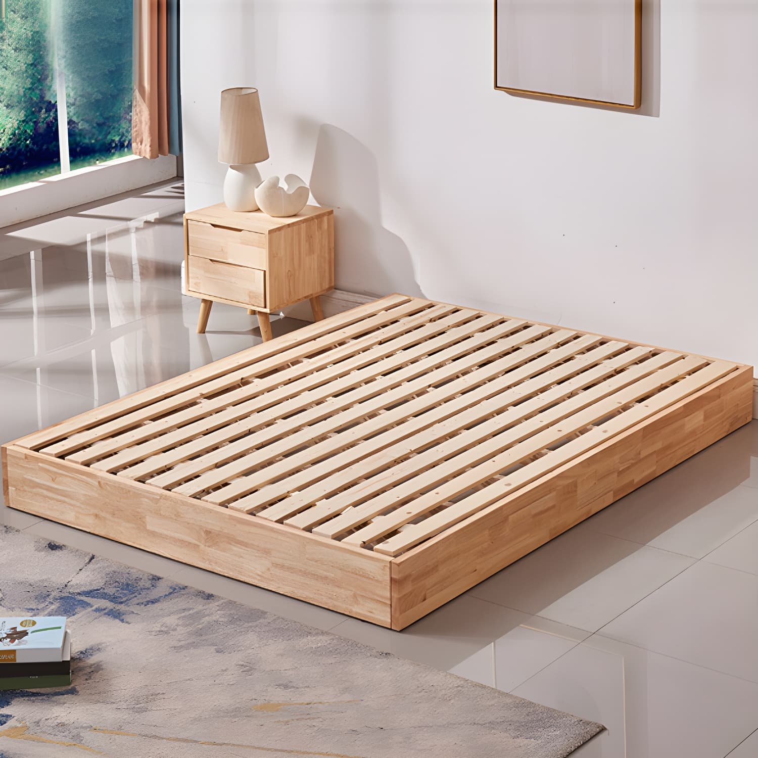 Natural Wood Platform Bed Frame Nordic 7.87-In High Wire-Grid Bed Frame thumbnail 10
