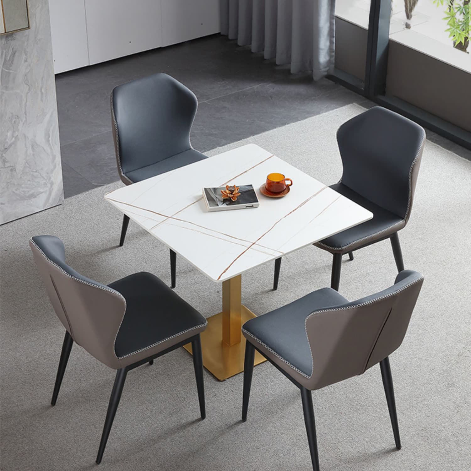 Industrial Square Dinner Table Sintered Stone Table with Metal Base for Home thumbnail 12