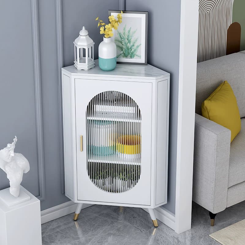 Modern Corner Accent Cabinet with Glass Doors and Iron Base (Easy Assembly) thumbnail 5