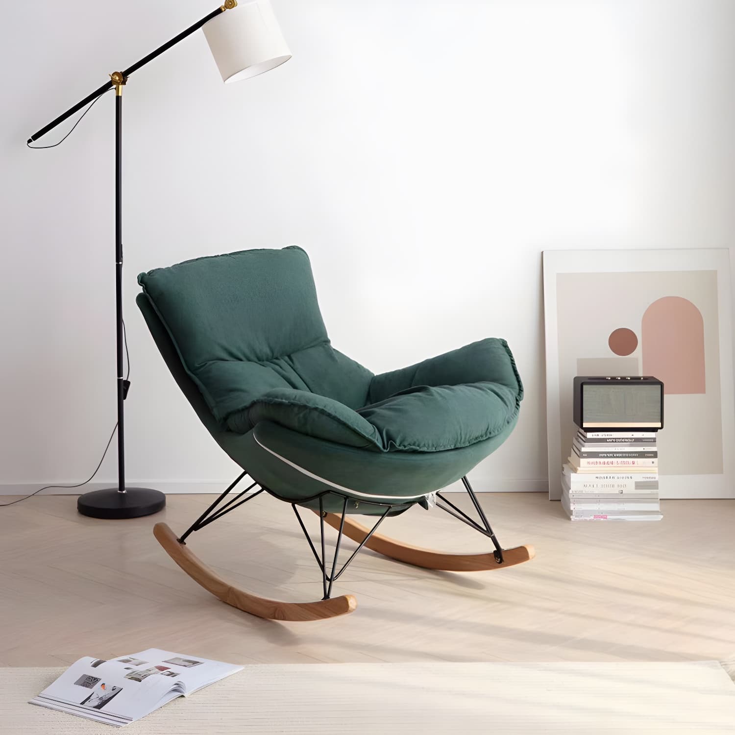 Solid Wood Rocking Chair Modern Rocker Chair with Removable Cushions thumbnail 10