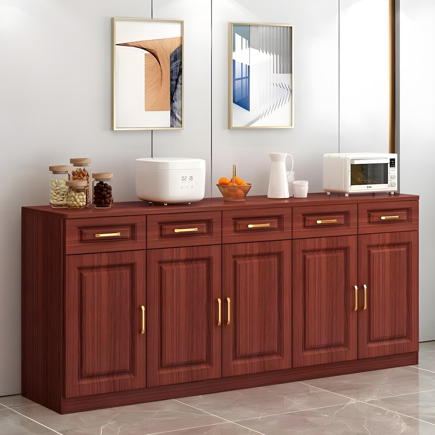 Modern Wood Sideboard Credenza with Drawers and Interior Shelves thumbnail 8