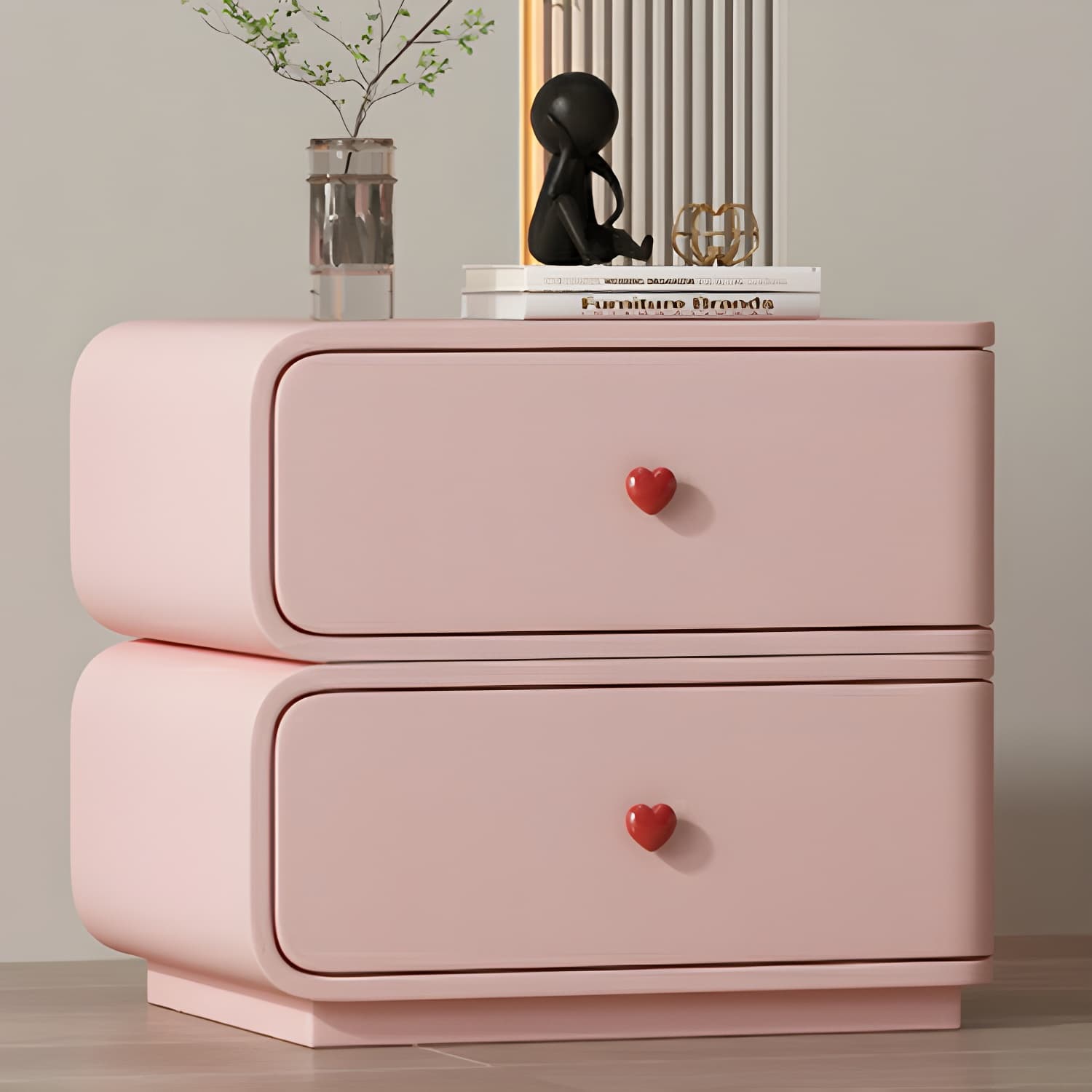 Contemporary Solid Wood Frame Nightstand with Microfiber Leather Silent Slide Two Drawers thumbnail 15