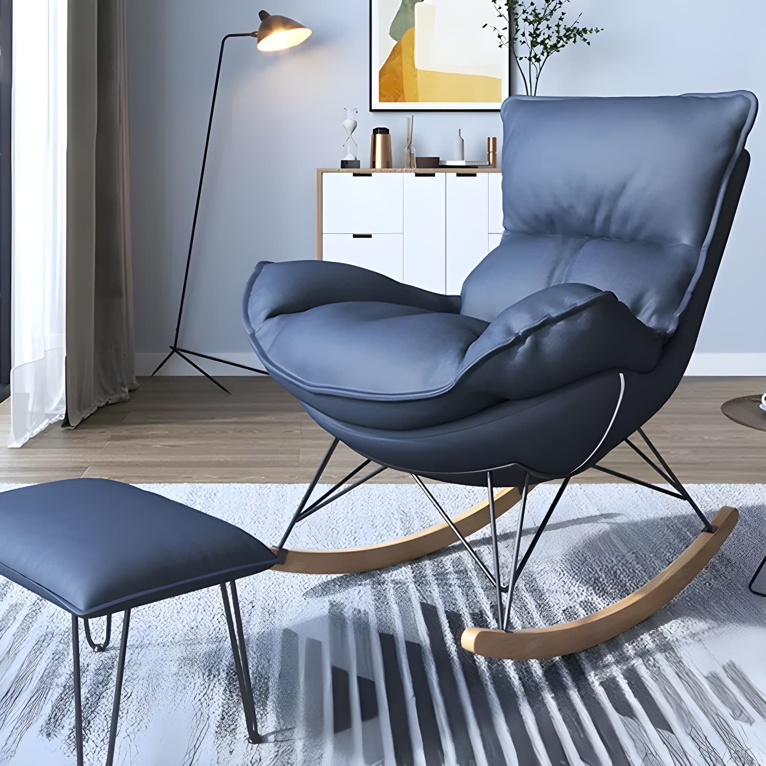 Contemporary Rocking Accent Chair Antique Finish Rocking Chair with Ottoman thumbnail 27