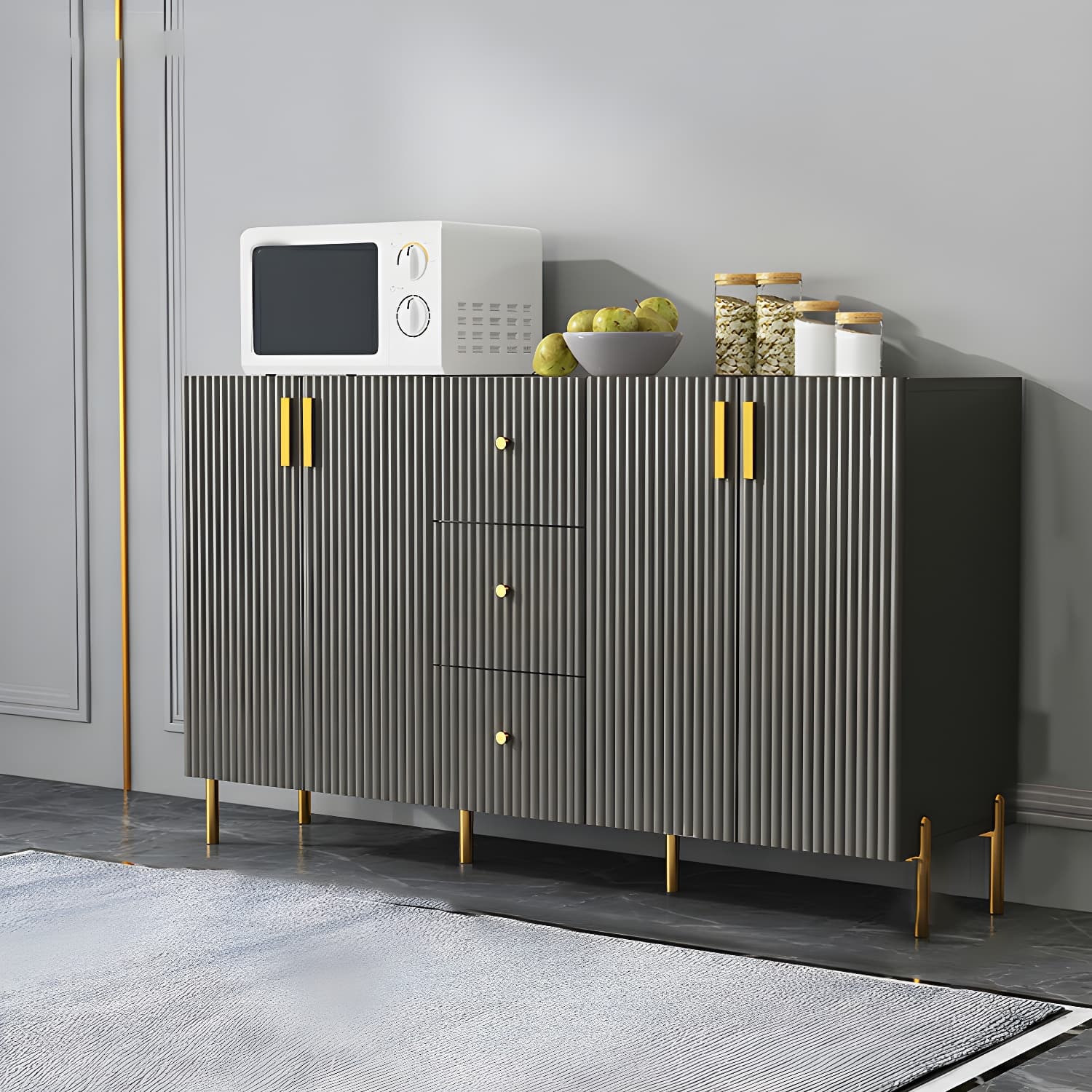 Living Room Glam Faux Wood Sideboard with Shelves and 3 Drawers thumbnail 17