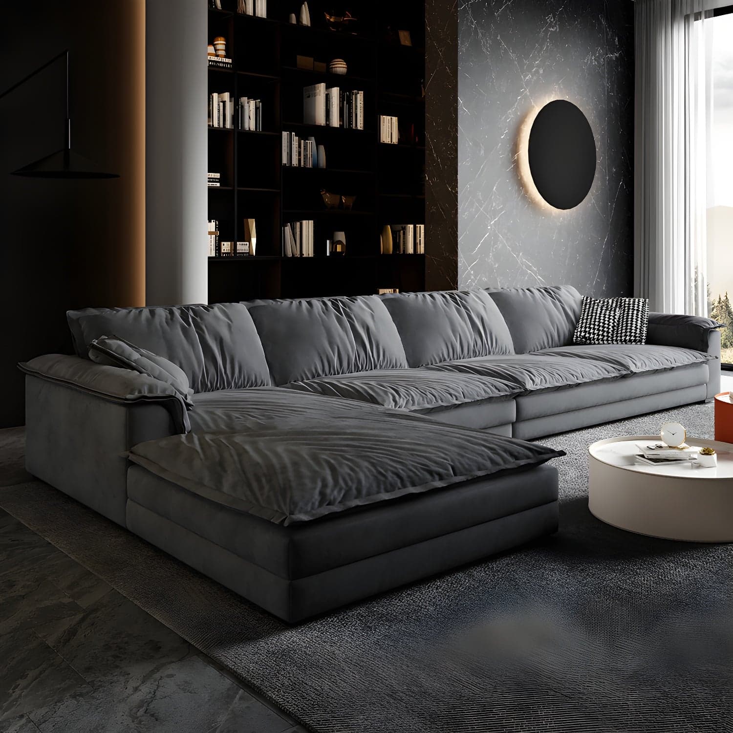 Stain-Resistant Dark Gray Contemporary Square Arm Solid Wood Sofa