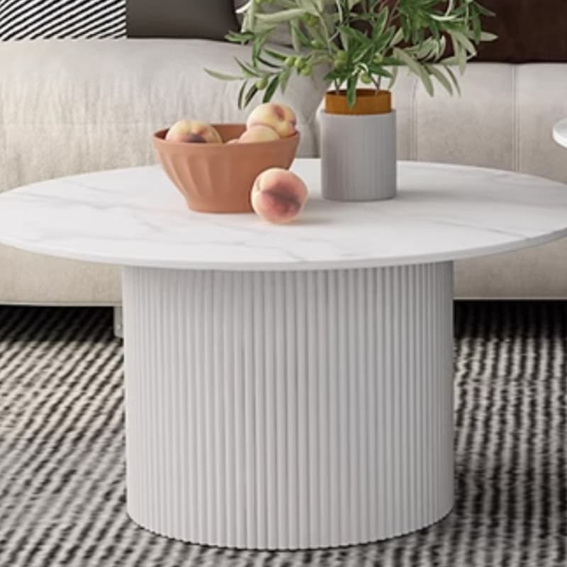 Modern Round Stone Top Coffee Table with Sturdy Metal Pedestal Base in Standard Height thumbnail 13