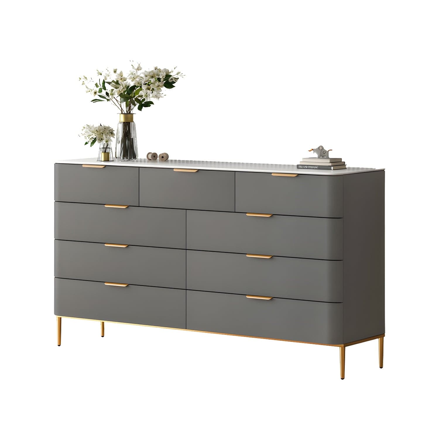Modern Faux Leather Double Dresser with Solid Wood and Gold Accent Handles - image 6