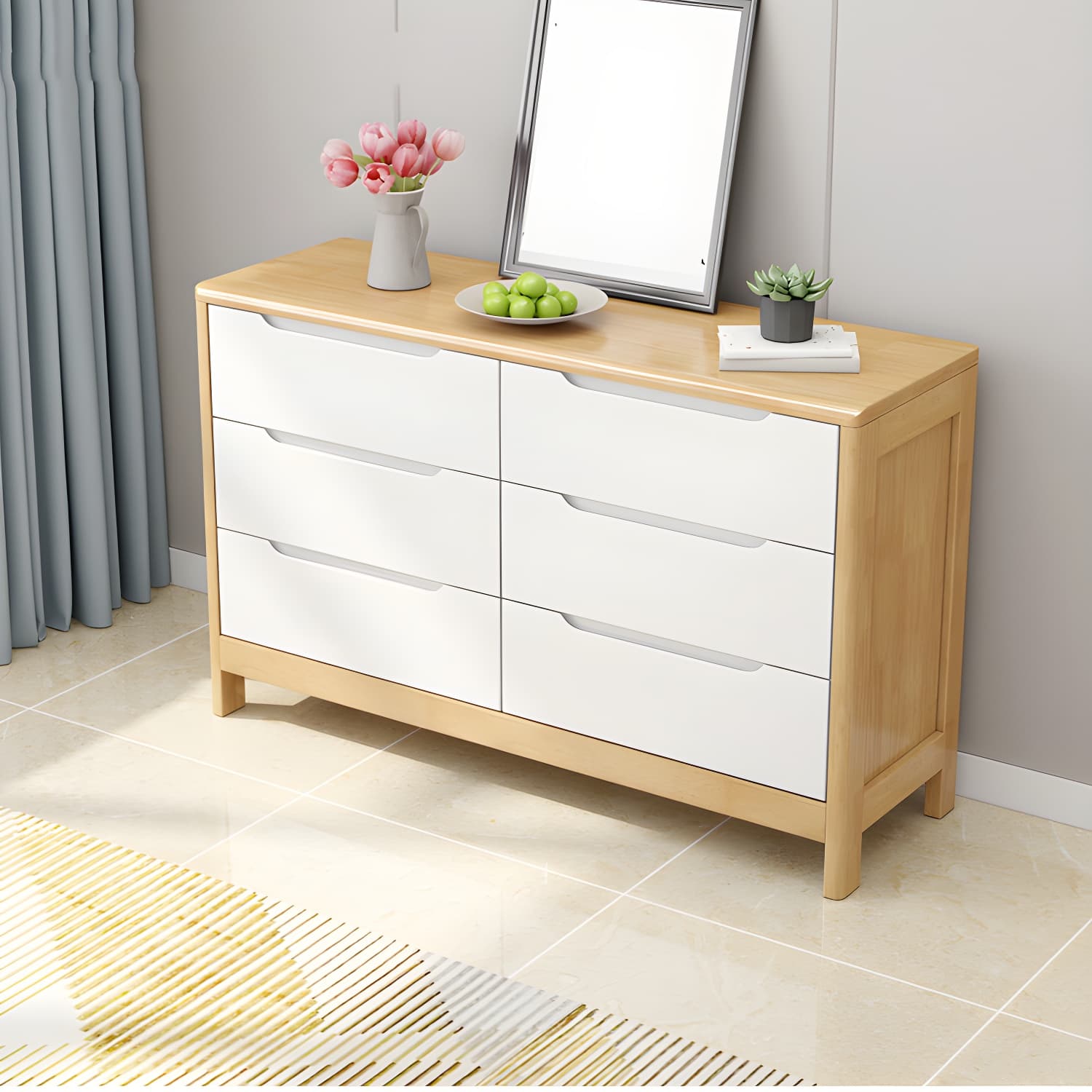 Mid-Century Modern Chest Rubberwood Squared Legs Grooves with Drawer Accent Chest thumbnail 6
