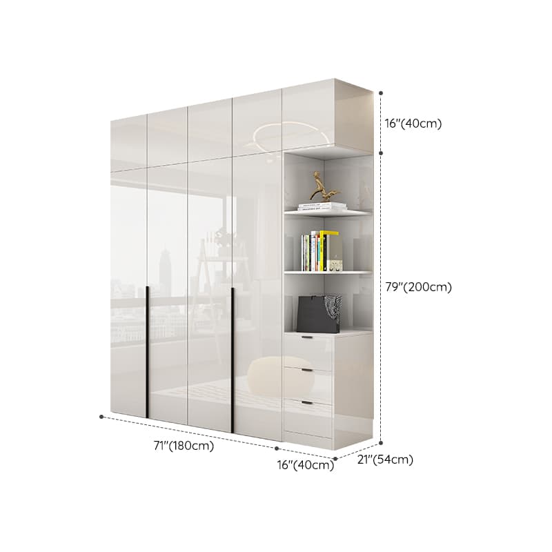 Solid Wood White Wardrobe Armoire with Drawers, Clothing Rod, and Shelves thumbnail 32