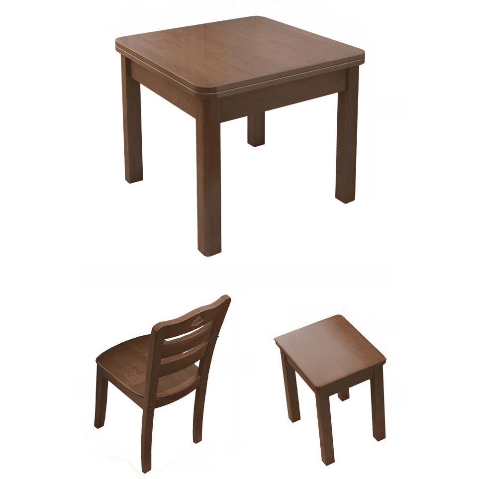 Square Fixed Dining Table Set with 4 Legs, a Wood Tabletop in Natural/Auburn/White, Back Chairs and Stool in a Simple Style thumbnail 7
