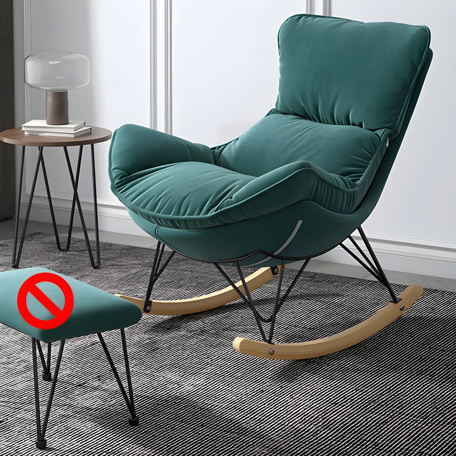 Simple Faux Leather Rocker Chair Plain Rocking Chair with Removable Cushions thumbnail 3