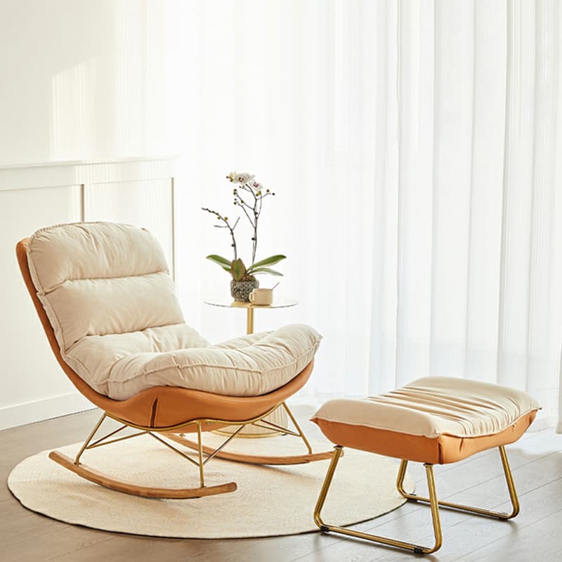 Trendy Faux Leather Upholstered Rocking Chair Couch with Footstool , Spindle Back and Resistant To Dirt thumbnail 8