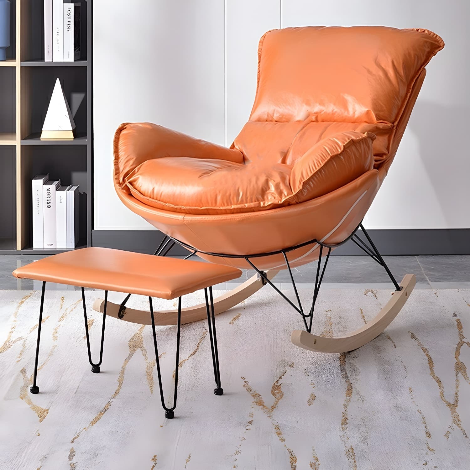 Modern Upholstered Rocking Chair with Ottoman Set - Natural Wood Legs thumbnail 20