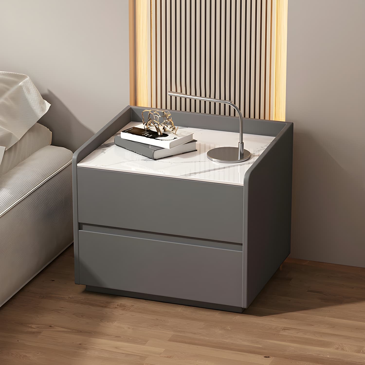 White Slate Countertop Nightstands Increase The Surrounding Height to Prevent Falling thumbnail 11