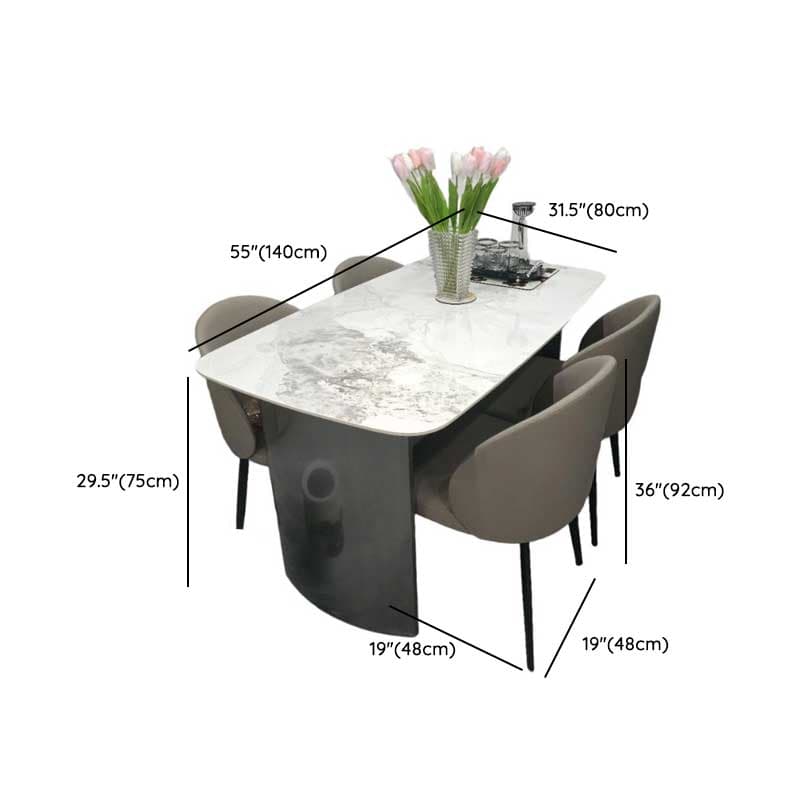 Retro Slate Dining Table Set with Dual-base, Upholstered Chairs, Back, and White Top thumbnail 11