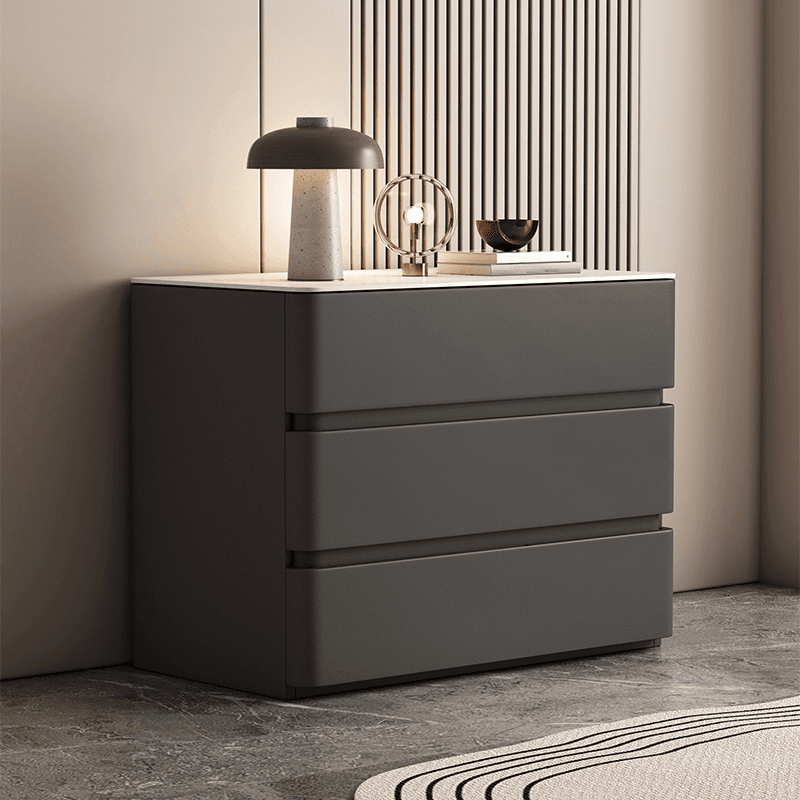 Art Deco Bedside Cabinet Nightstand with 3 Drawers and Sintered Stone Countertop thumbnail 3