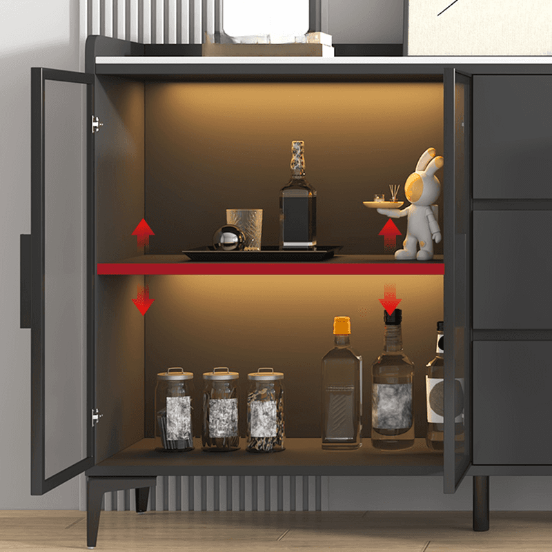 Ground Buffet Table/Server with Stone Countertop, Glass Doors, and Flexible Shelf Storage Compartment thumbnail 8
